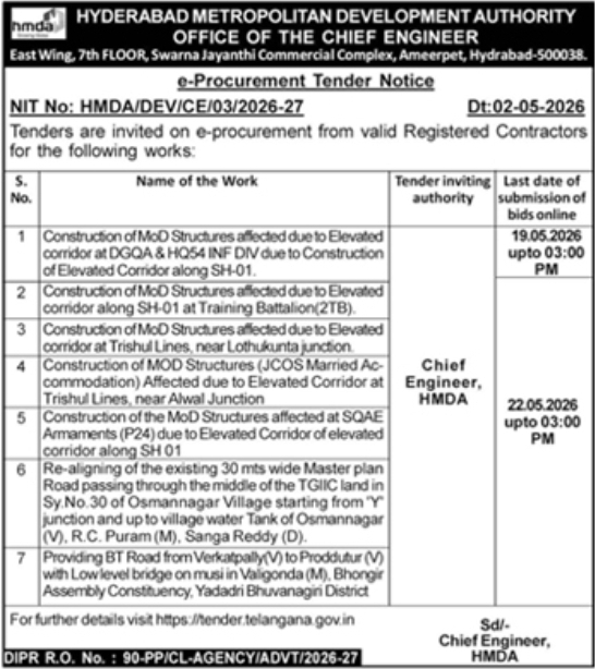 HMDA e-Procurement Tender Notice: Infrastructure & Road Works