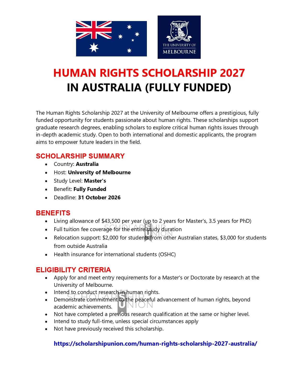 Human Rights Scholarship 2027 in Australia