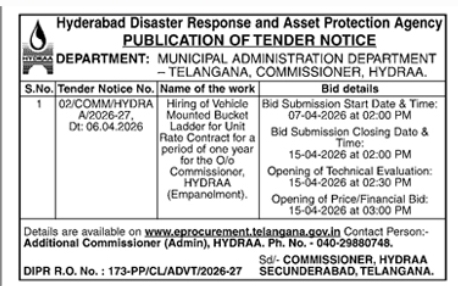 Hyderabad Disaster Response & Asset Protection Agency Tender Notice