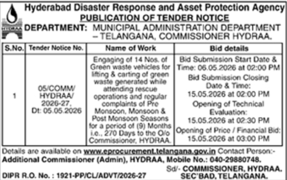 HYDRAA Tender Notice: Green Waste Vehicle Services