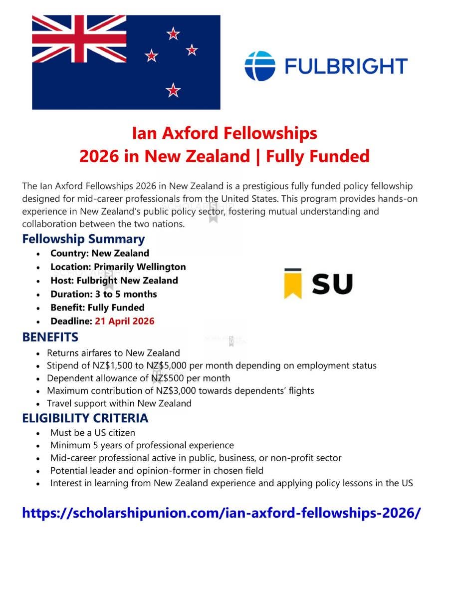Ian Axford Fellowships 2026 in New Zealand