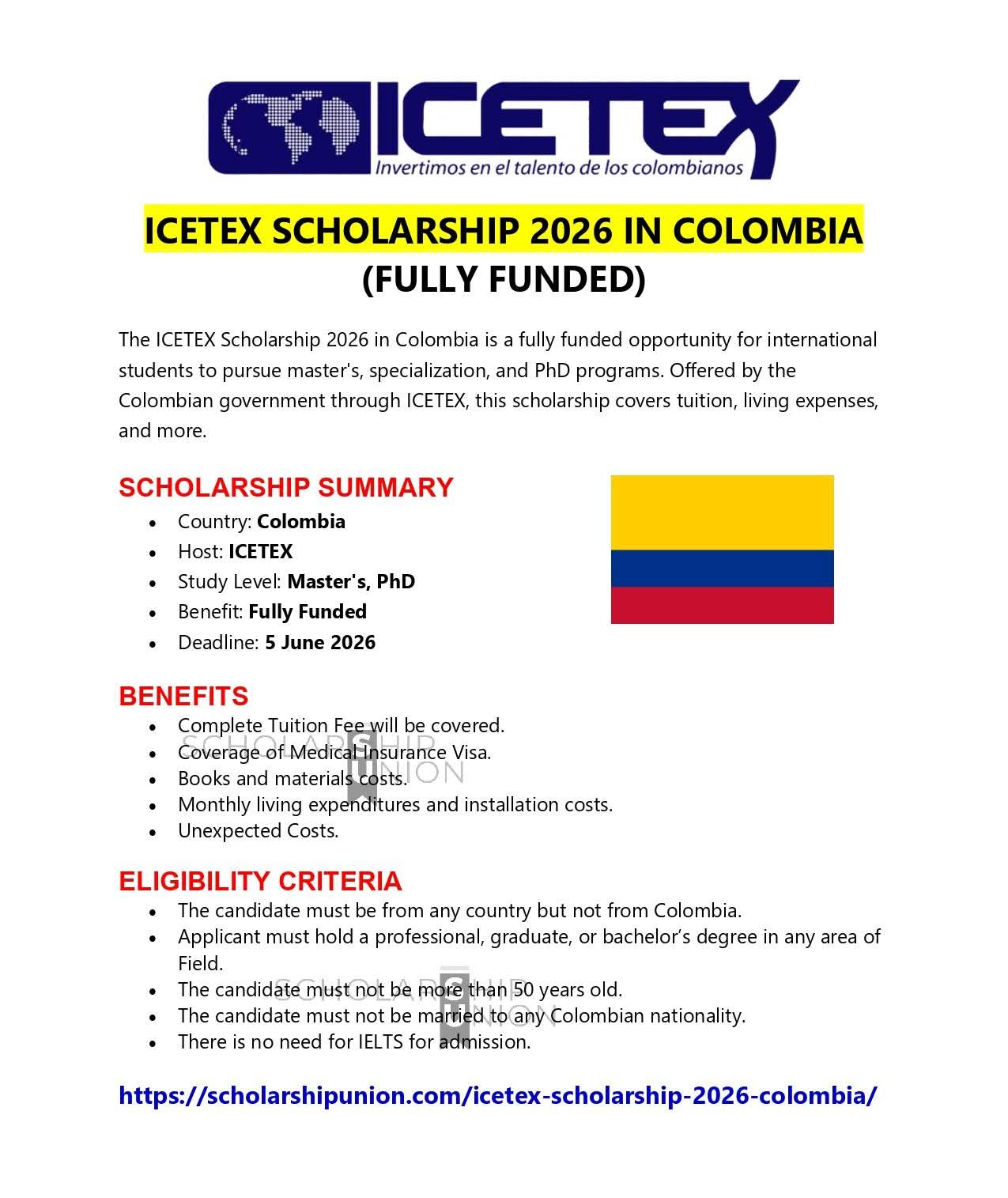 ICETEX Scholarship 2026 in Colombia