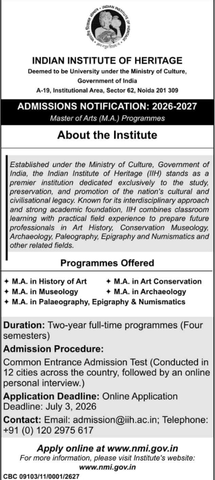 IIH Noida: M.A. Admissions 2026-2027