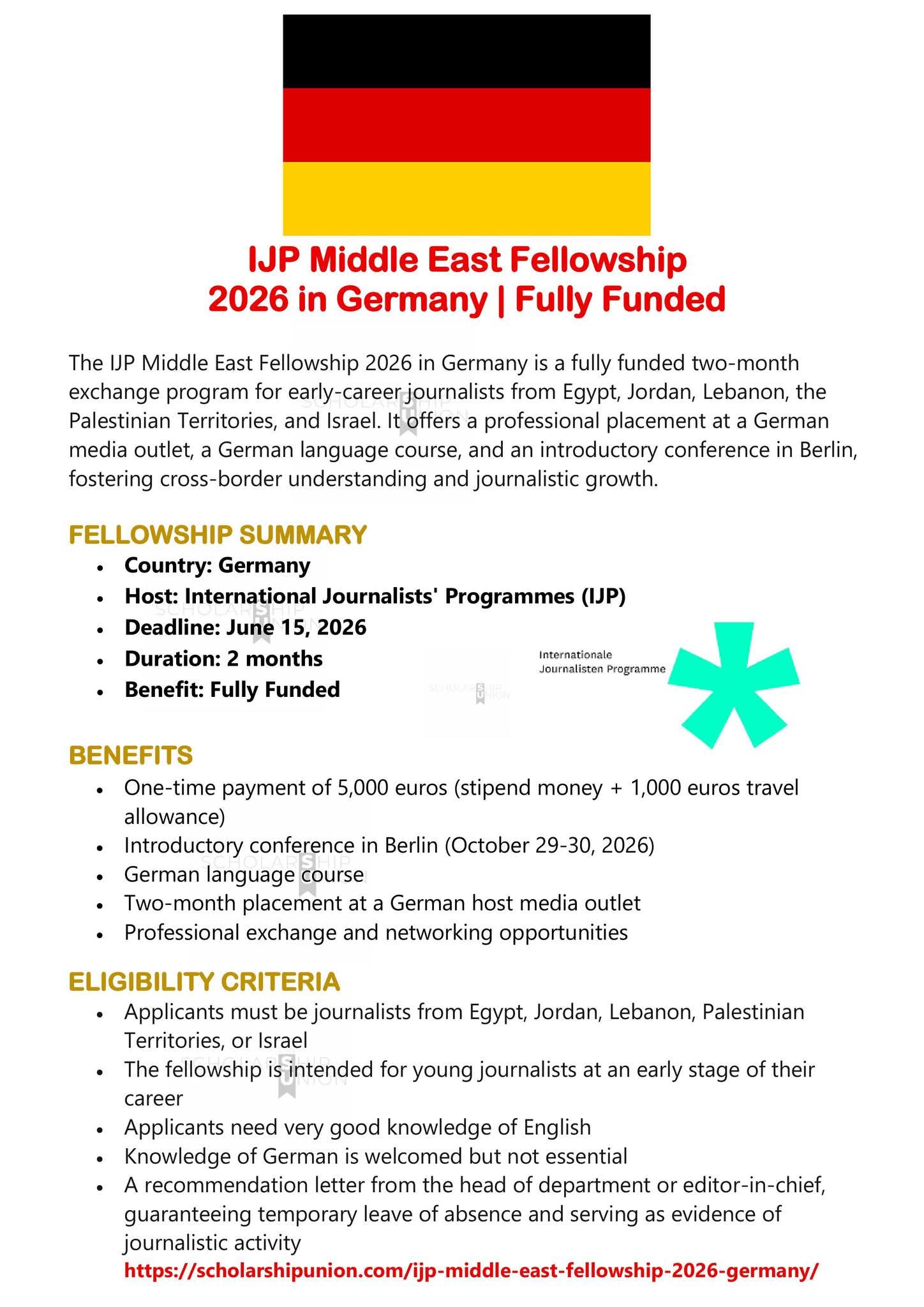 IJP Middle East Fellowship 2026 in Germany