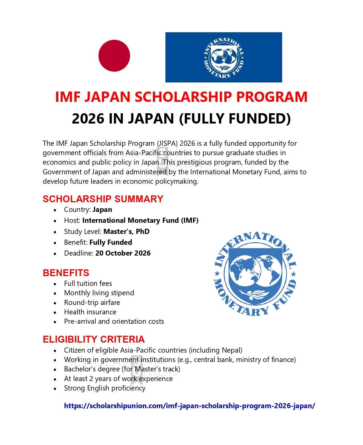 IMF Japan Scholarship Program 2026 in Japan
