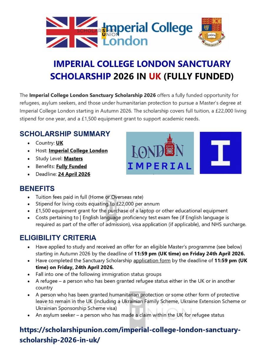 Imperial College London Sanctuary Scholarship 2026 In UK