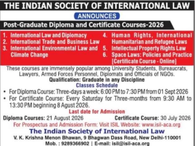 ISIL: Post-Graduate Diploma and Certificate Courses Admission Notice