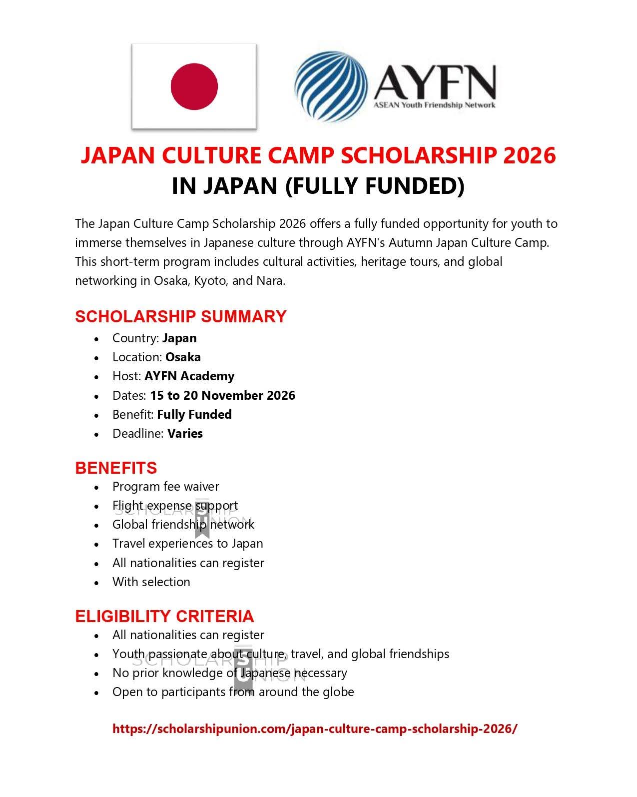 Japan Culture Camp Scholarship 2026 in Japan
