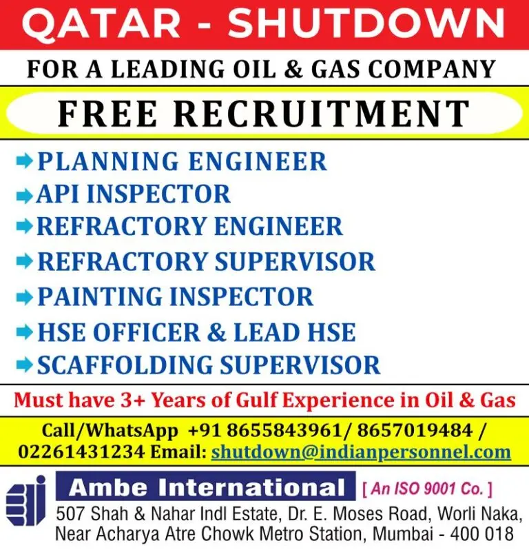 SHUTDOWN PROJECT JOBS IN QATAR