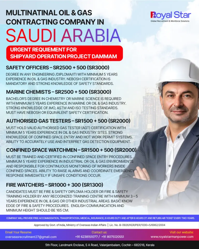 JOB OPPORTUNITIES: SHIPYARD OPERATION PROJECT - DAMMAM, SAUDI ARABIA