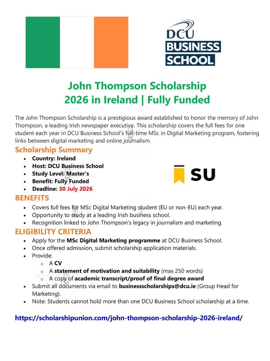 John Thompson Scholarship 2026 in Ireland