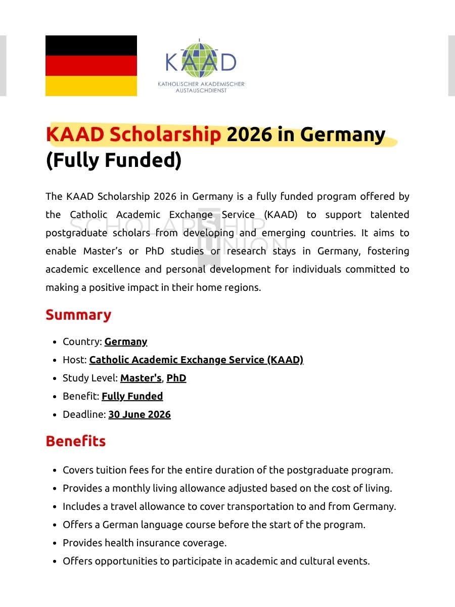 KAAD Scholarship 2026 in Germany