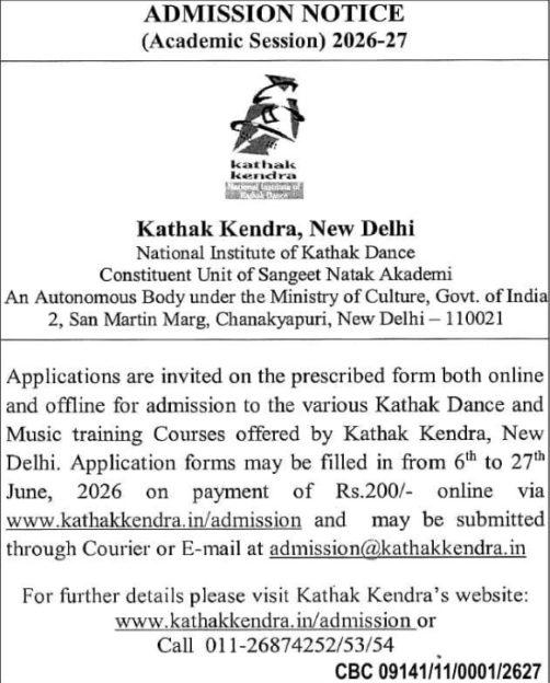 Kathak Kendra: Classical Dance & Music Admissions 2026-27