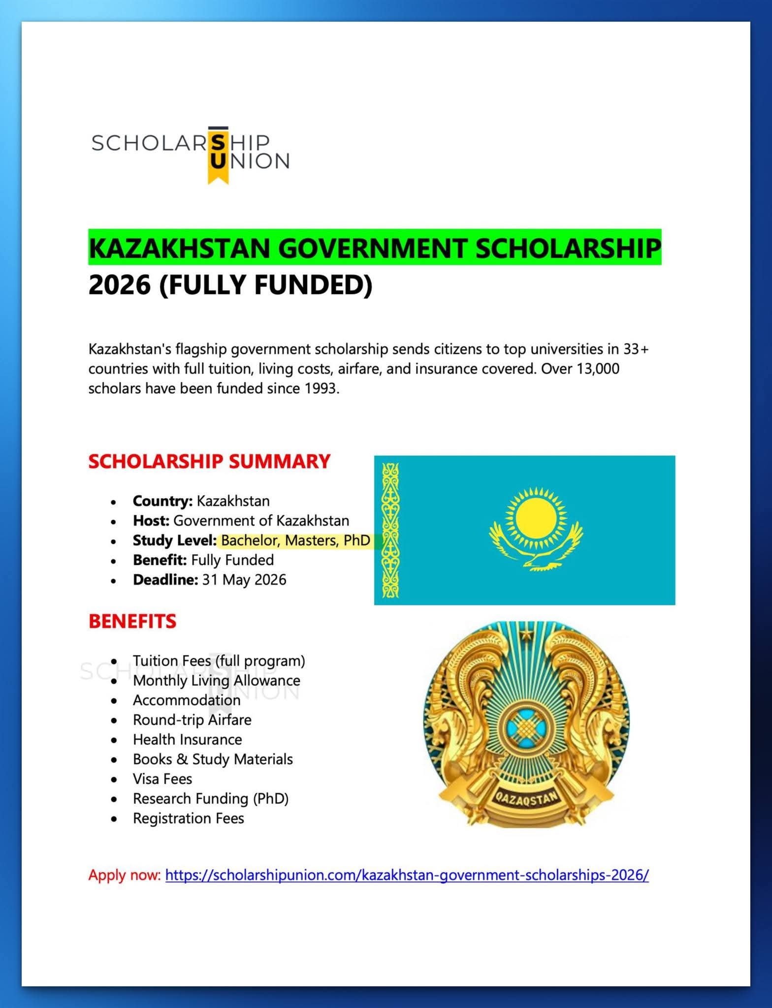 Kazakhstan Government Scholarship 2026