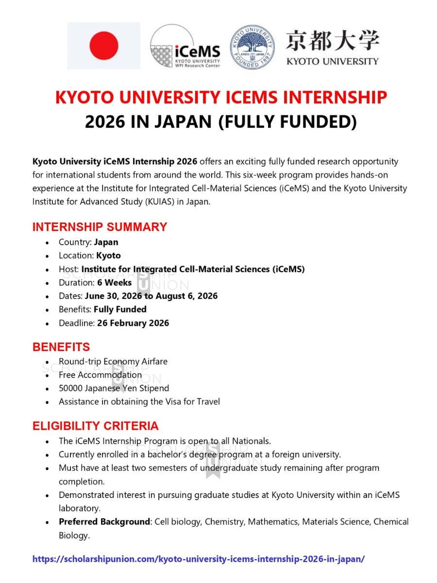 Kyoto University iCeMS Internship 2026 in Japan