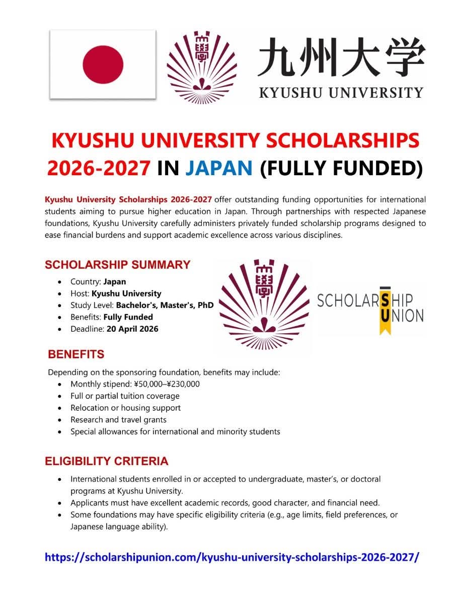 Kyushu University Scholarships for 2026–2027 in Japan