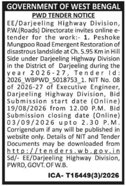 Landslide Road Restoration E-Tender by PWD