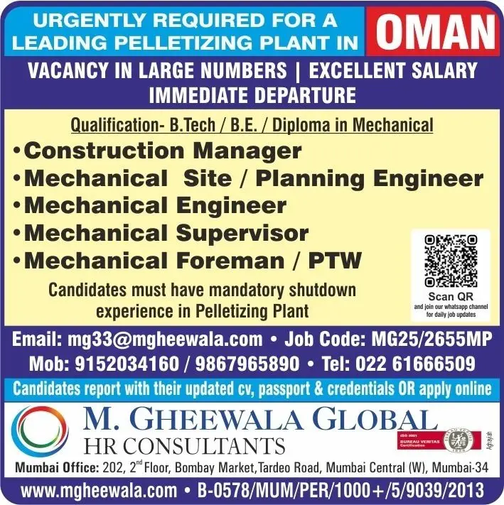 Leading Pelletizing Plant – Hiring In Oman