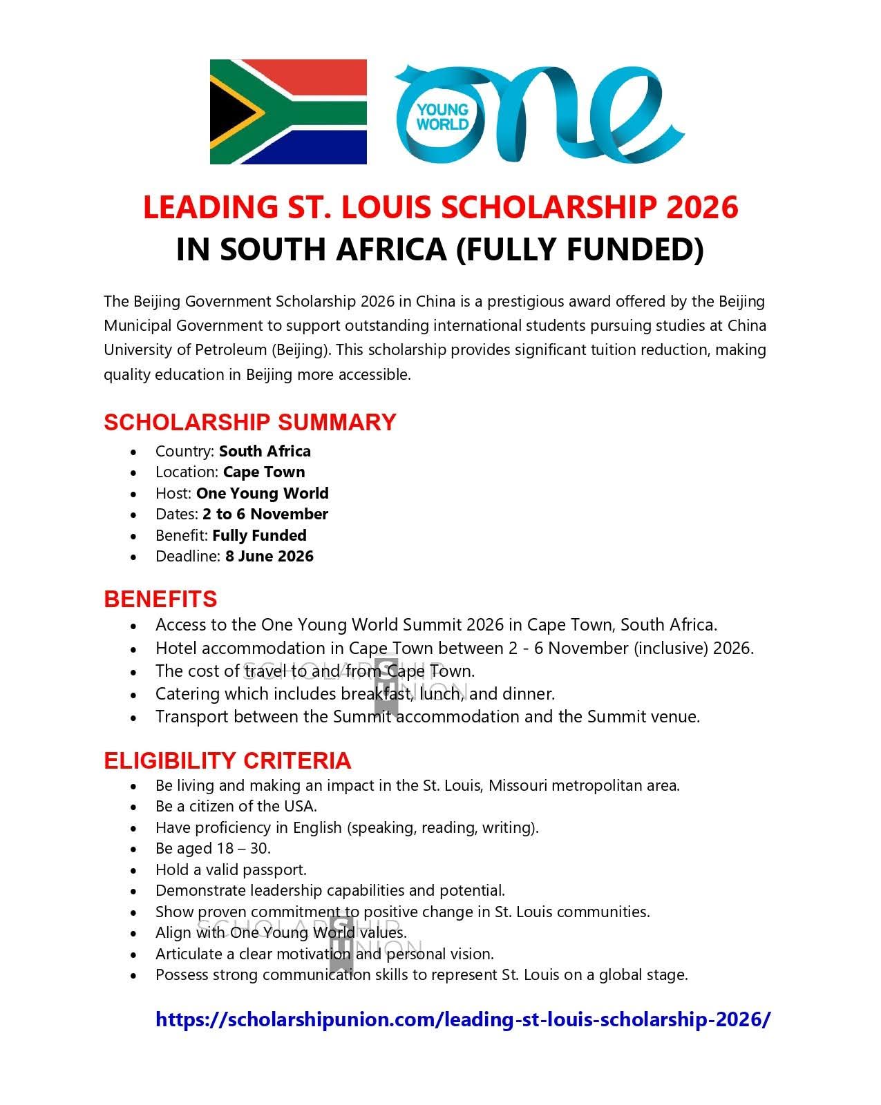 Leading St. Louis Scholarship 2026 in South Africa