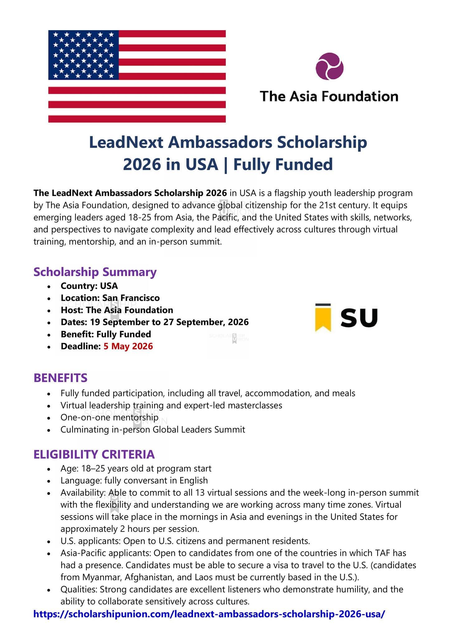LeadNext Ambassadors Scholarship 2026 in USA