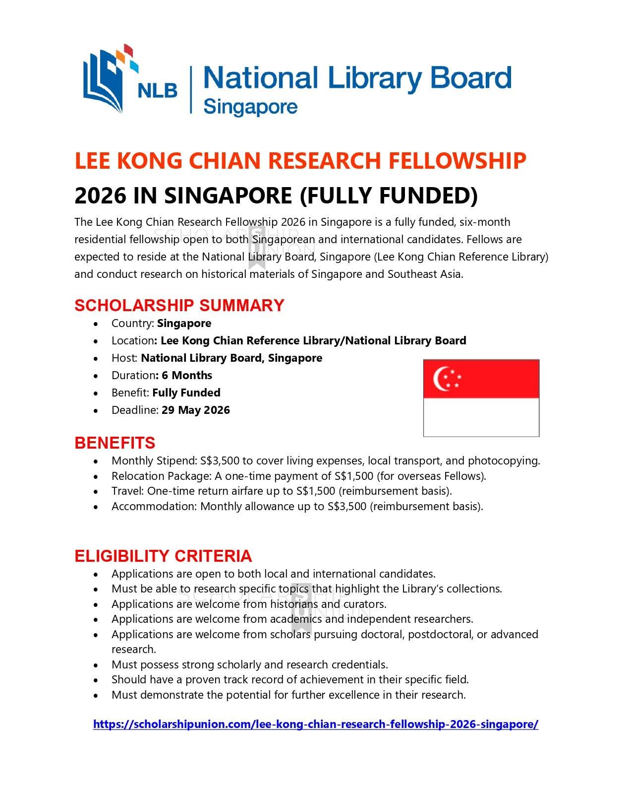 Lee Kong Chian Research Fellowship 2026 in Singapore