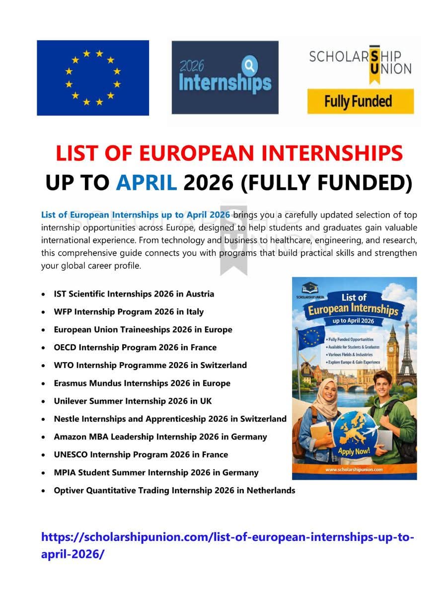 List Of European Internships Upto April 2026