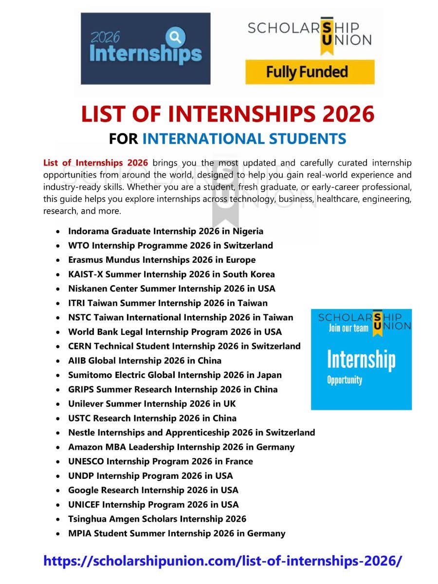 List of Internships 2026 For International Students