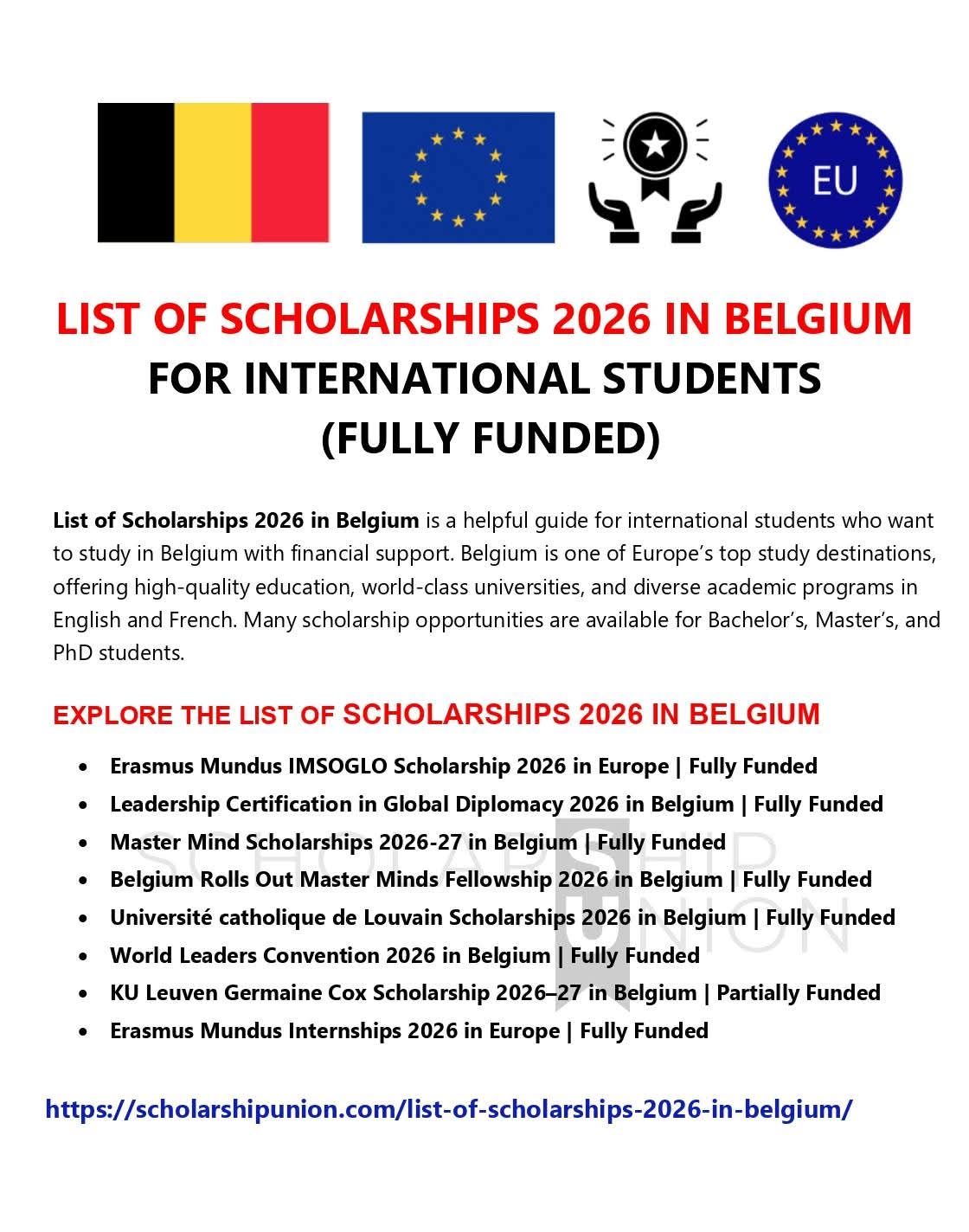 List of Scholarships 2026 in Belgium