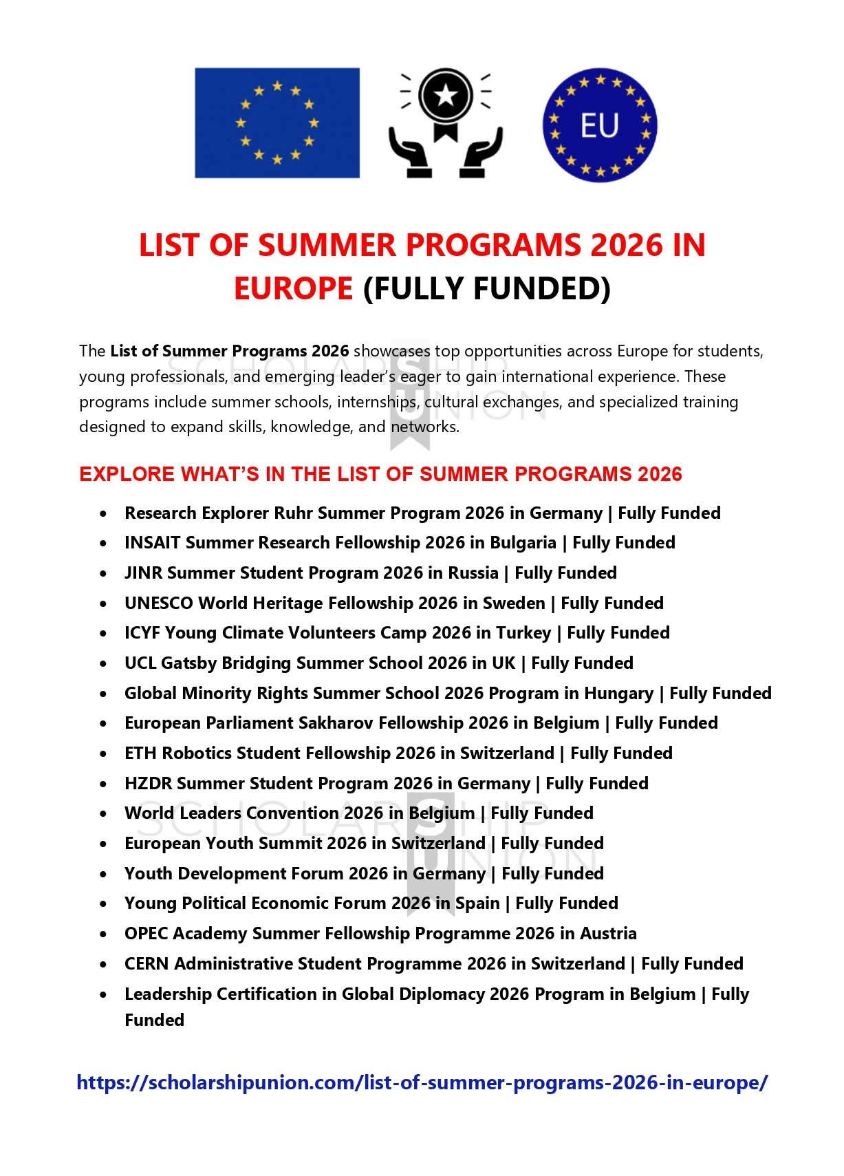 List Of Summer Programs  2026 in Europe