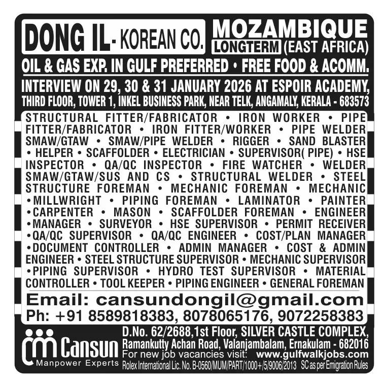 LONG-TERM JOB OPPORTUNITIES IN  MOZAMBIQUE (EAST AFRICA)