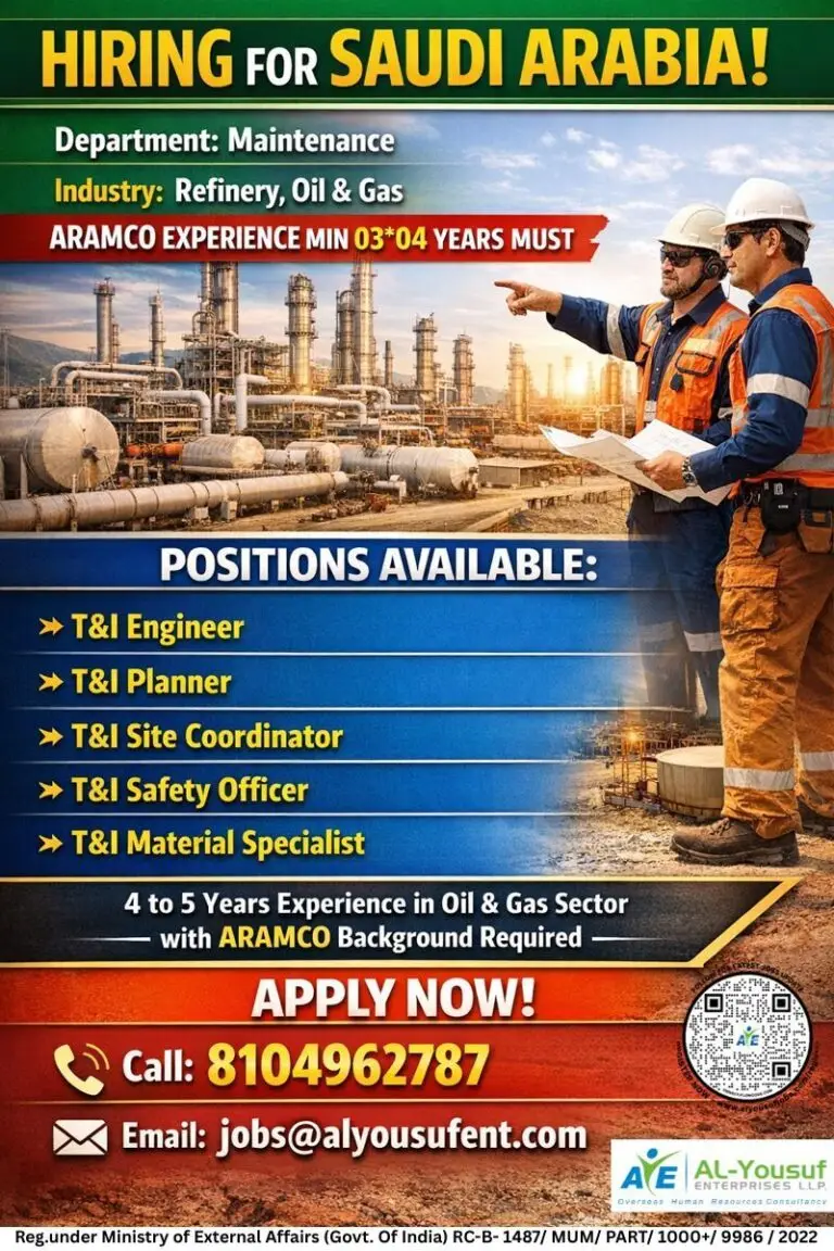 Maintenance Department - Hiring In Saudi Arabia