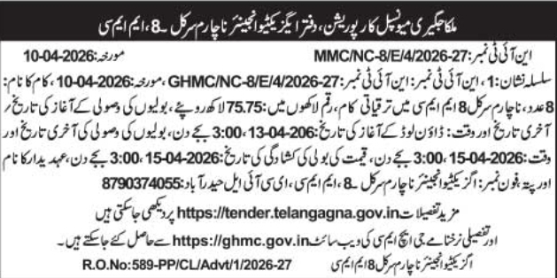 Malkajgiri Municipal Corporation (Nacharam) E-Tender Notice