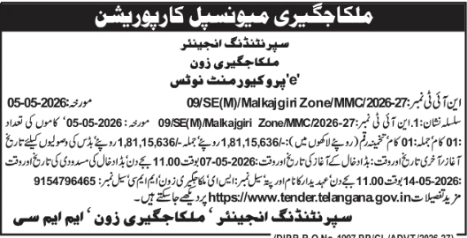 Malkajgiri Municipal Corporation Tender Notice: Civil Works Project