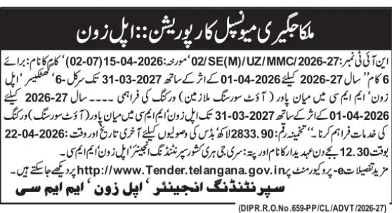 Malkajgiri Municipal Corporation (Uppal Zone) E-Tender Notice