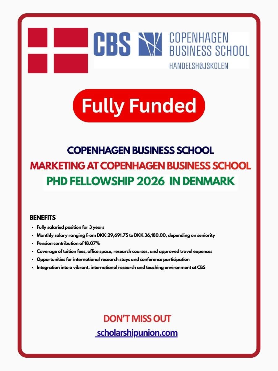 Marketing at Copenhagen Business School  PhD Fellowship 2026 in Denmark (Fully Funded)