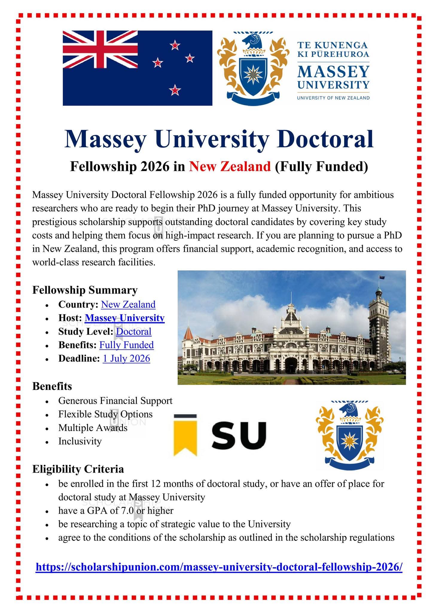 Massey University Doctoral Fellowship 2026 in New Zealand