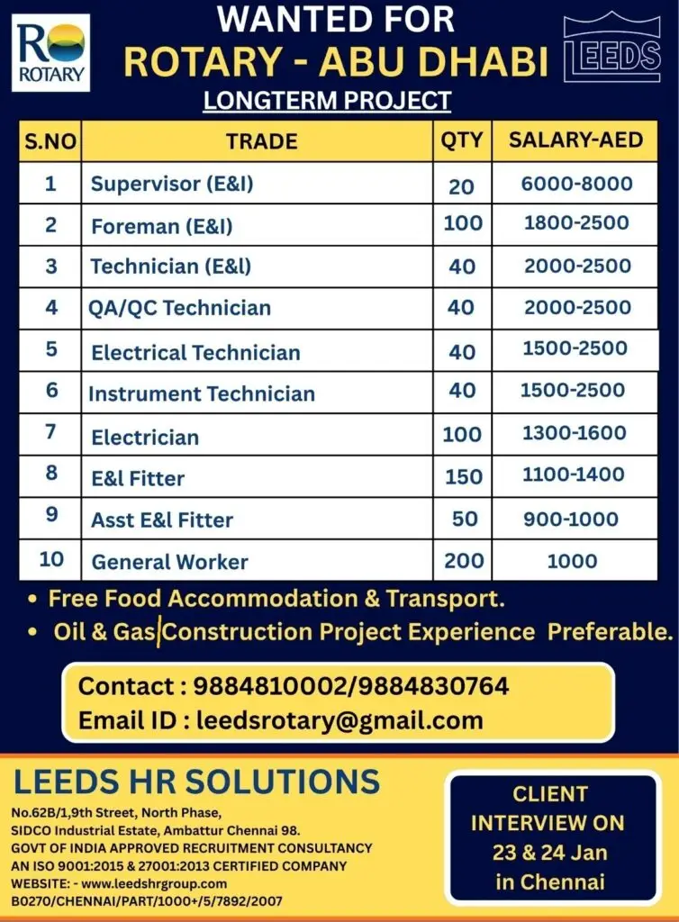 MASSIVE HIRING | ROTARY ABU DHABI | LONG-TERM OIL & GAS & CONSTRUCTION PROJECT