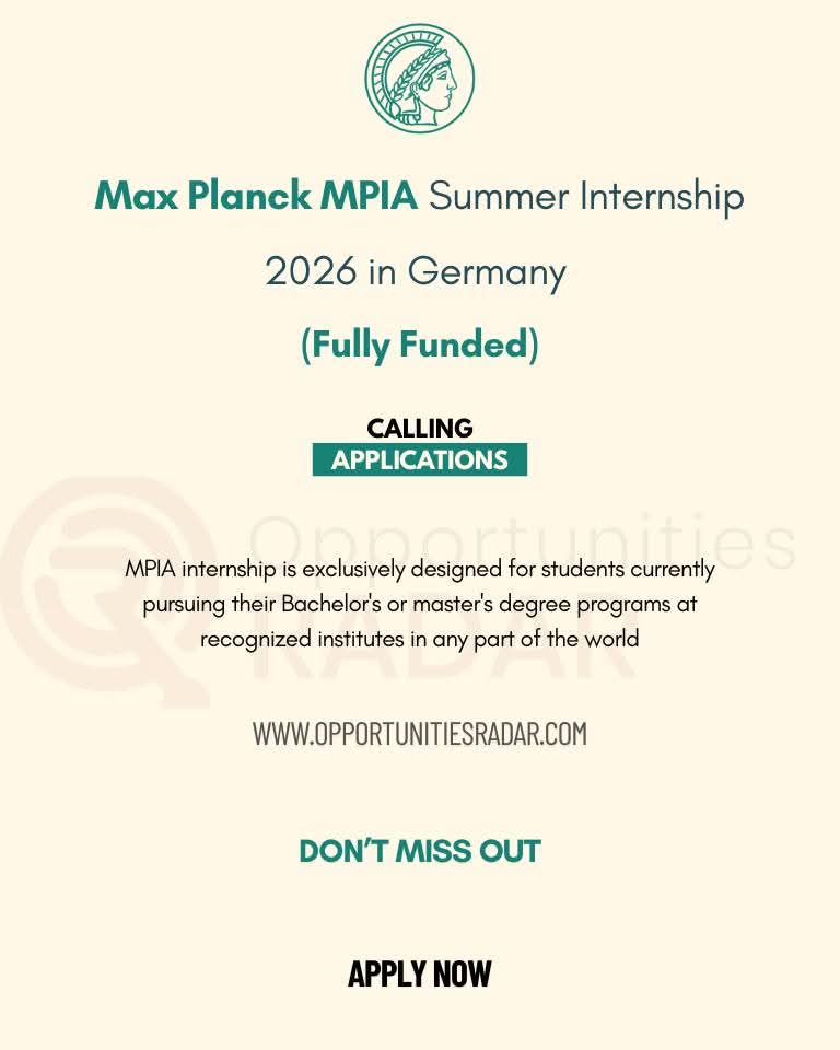 Max Planck Institute (MPIA )Summer Internship 2026 in Germany (Fully Funded)