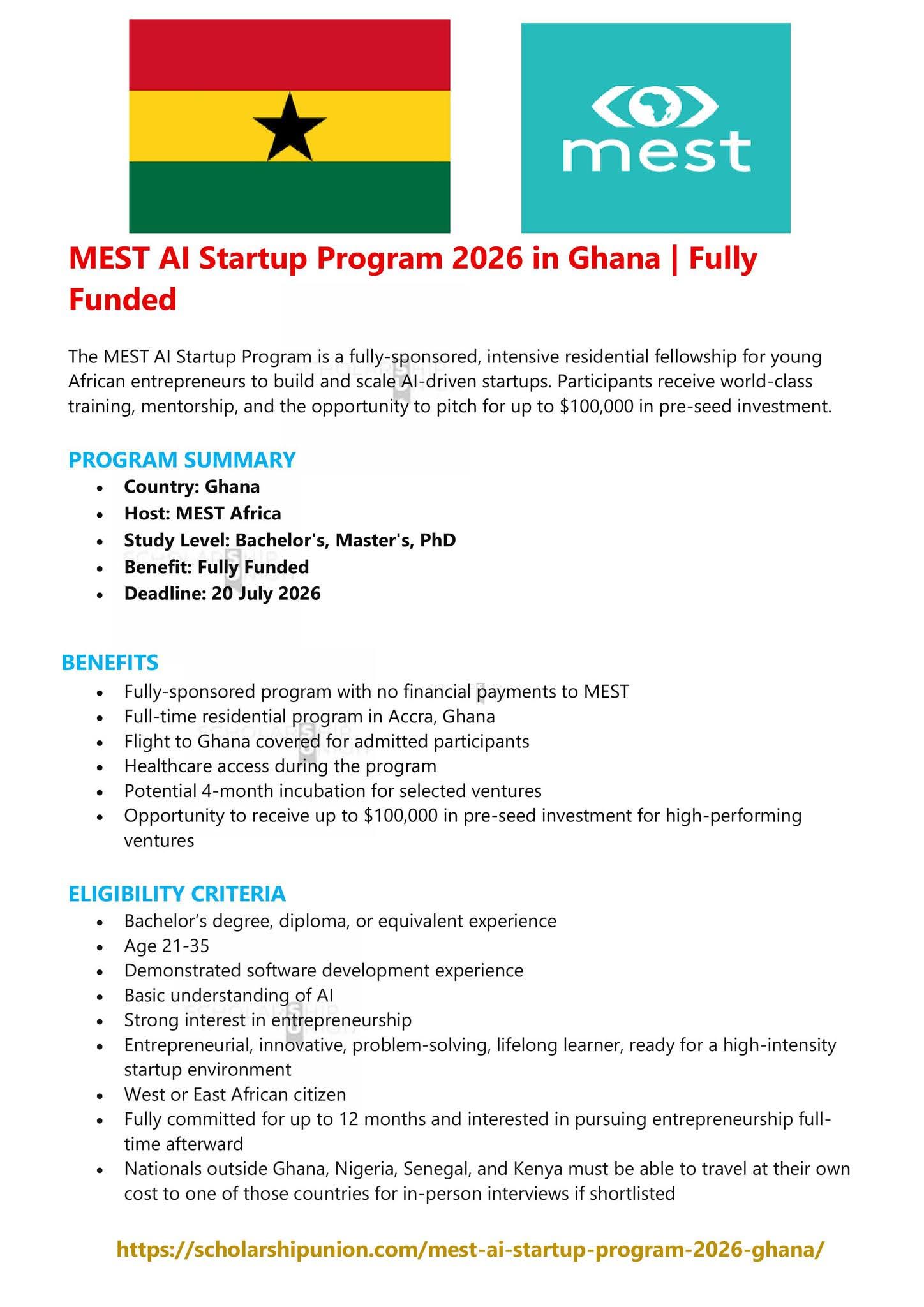 MEST AI Startup Program 2026 in Ghana