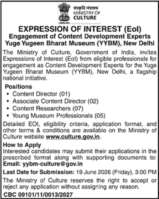 Ministry of Culture YYBM Content Expert Contracts