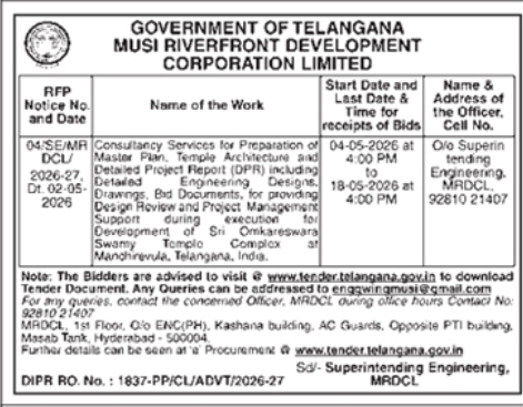 Musi Riverfront Development Notice: Master Plan & DPR for Manchirevula Temple