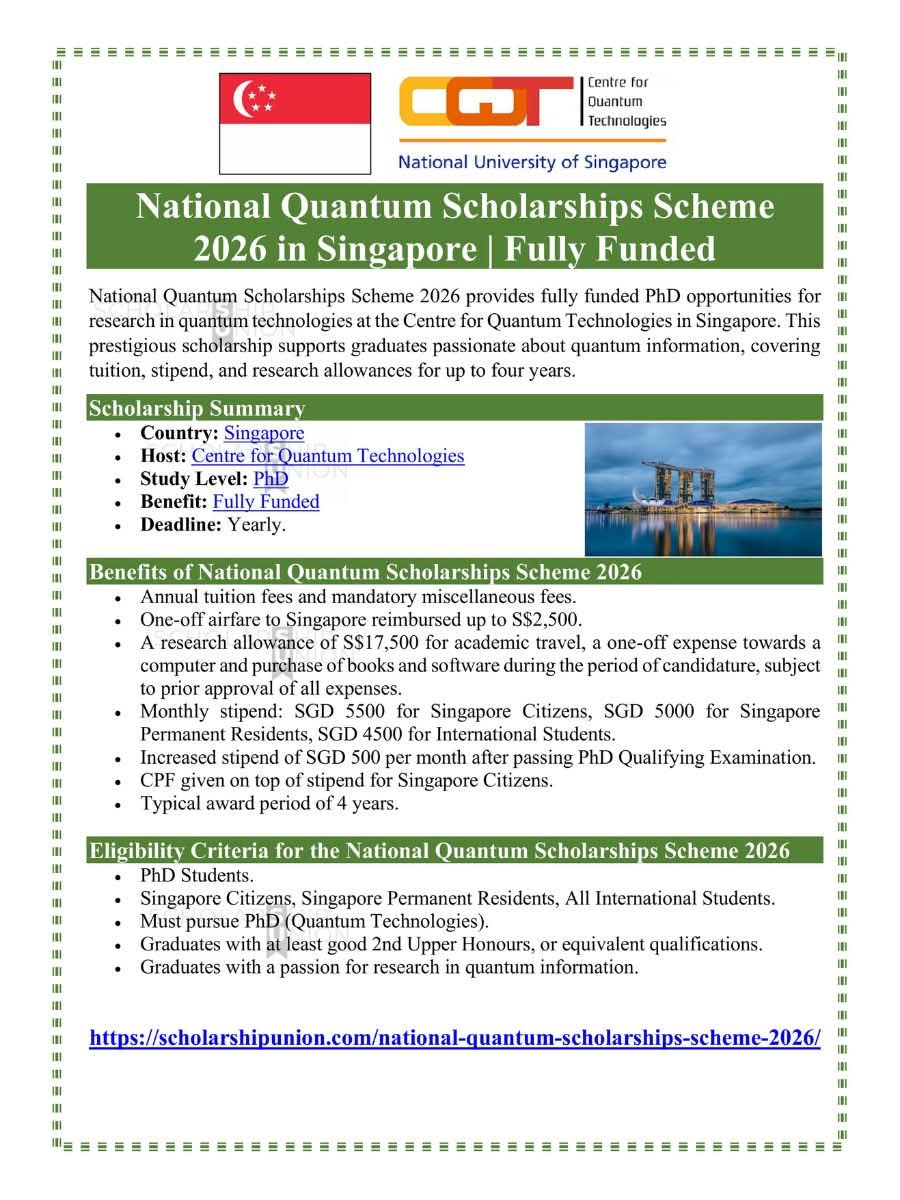 National Quantum Scholarships Scheme 2026 in Singapore