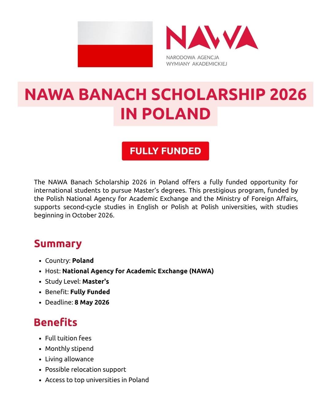 NAWA Banach Scholarship 2026 in Poland