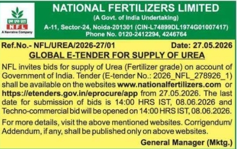 NFL Global E-Tender for Supply of Urea 2026-27