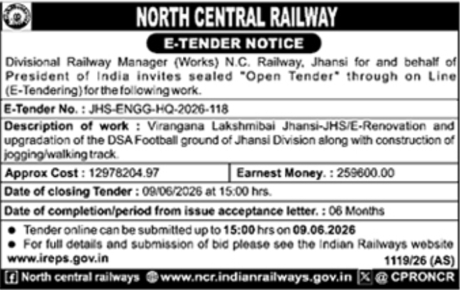 North Central Railway e-Tender 2026