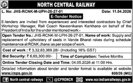 North Central Railway E-Tender Notice