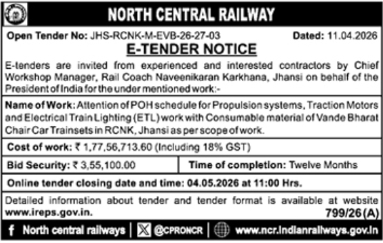 North Central Railway E-Tender Notice