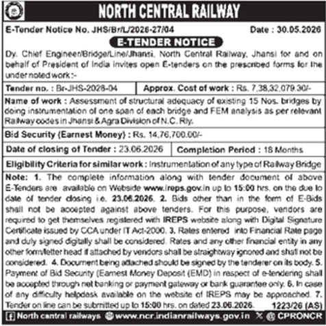 North Central Railway Jhansi Bridge Structural Adequacy Assessment Tender