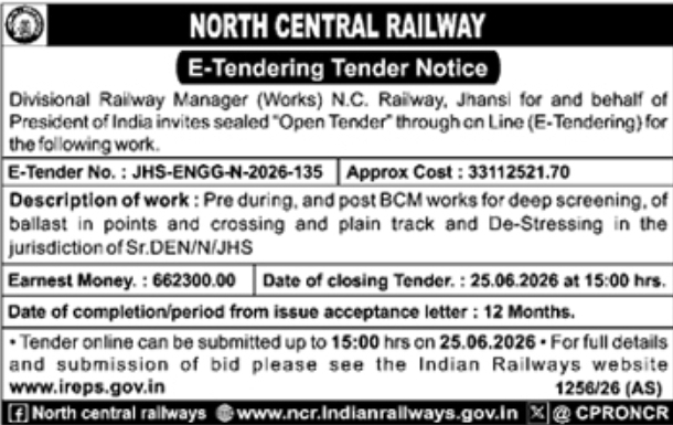 North Central Railway: Track Maintenance E-Tender 2026