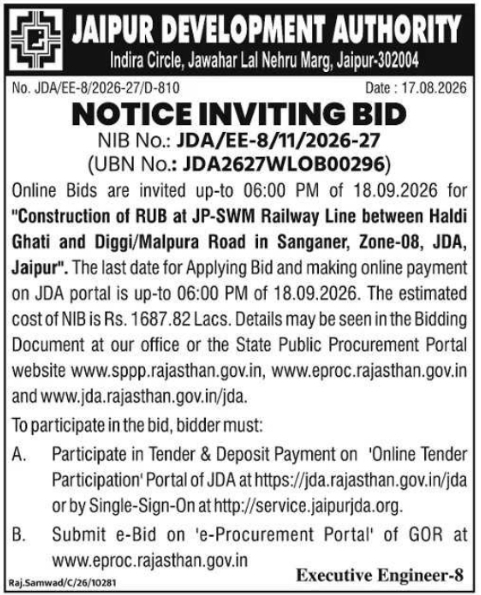 Notice Inviting Bid for RUB Construction by JDA